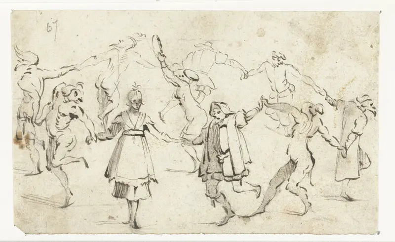 Dansende figuren uit de Commedia dell'Arte Wall Art by Moses ter Borch - High-Resolution Digital Print