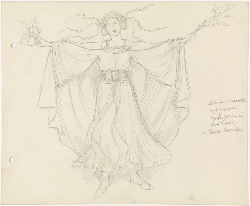 Dansende jonge vrouw, met uitgestrekte armen Wall Art by Antoon Derkinderen - High-Resolution Digital Print