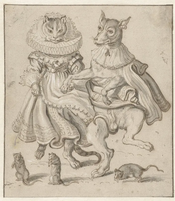 Dansende kat en hond Wall Art by anonymous - High-Resolution Digital Print