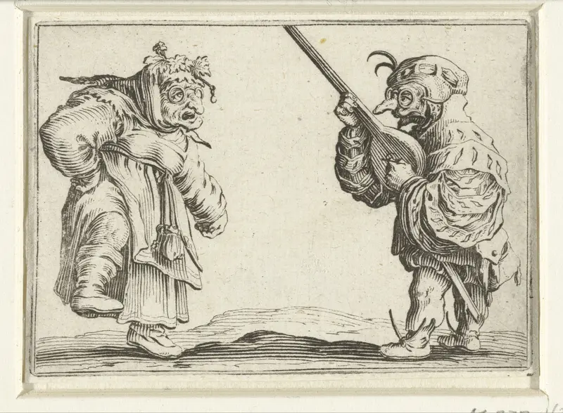 Dansende kleine mens (karikatuur) en luitspelende kleine mens (karikatuur) Wall Art by Jacques Callot - High-Resolution Digital Print