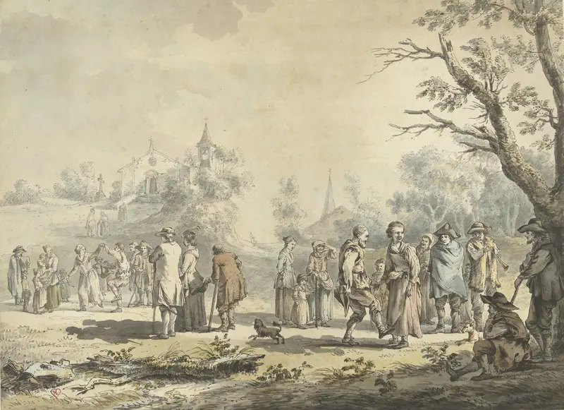 Dansende landlieden en toeschouwers bij een dorp Wall Art by Jean Jacques de Boissieu - High-Resolution Digital Print