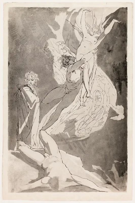 Dante Swoons before the Soaring Souls of Paolo and Francesca, Virgil at his Side Wall Art by Henry Fuseli - High-Resolution Digital Print