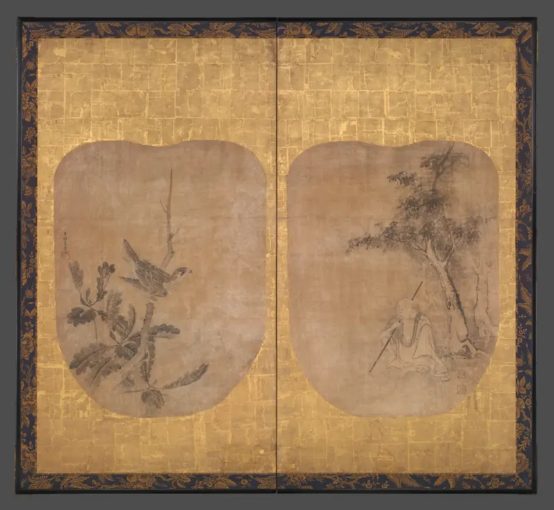 Daoist Sage and Hawk Wall Art by Soga Nichokuan - High-Resolution Digital Print