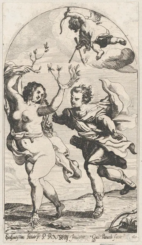 Daphne fleeing from Apollo, with Cupid overhead Wall Art by Willem Panneels - High-Resolution Digital Print