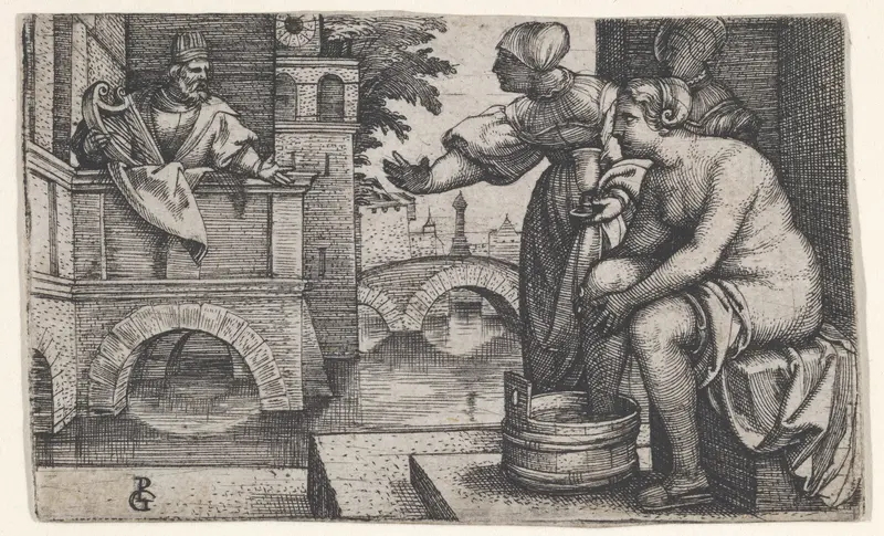 David and Bathsheba, from "Scenes from the Old Testament" Wall Art by Georg Pencz - High-Resolution Digital Print