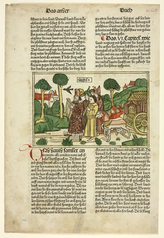 David and the Chosen Men of Israel Accompanying the Ark from The Bible (also called the Ninth German Bible), Plate 19 from Woodcuts from Books of the 15th Century Wall Art by Unknown artist - High-Resolution Digital Print