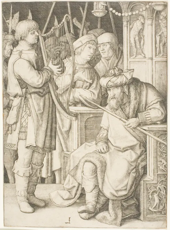 David Playing the Harp Before Saul Wall Art by Lucas van Leyden - High-Resolution Digital Print