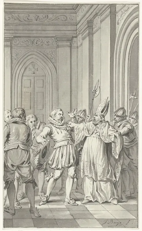 David van Bourgondië, Bisschop van Utrecht, ontneemt Reinoud II van Brederode de versierselen van de orde van het Gulden Vlies, 1470 Wall Art by Unknown - High-Resolution Digital Print