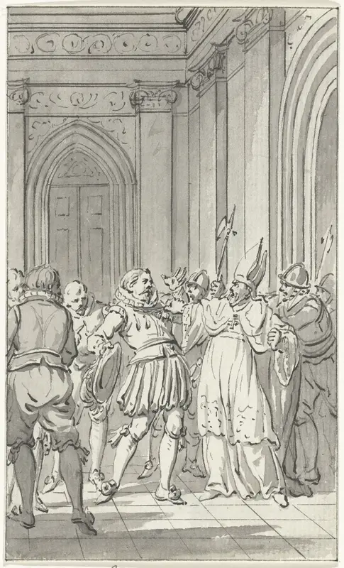 David van Bourgondië, Bisschop van Utrecht, ontneemt Reinoud II van Brederode de versierselen van de orde van het Gulden Vlies, 1470 Wall Art by Jacobus Buys - High-Resolution Digital Print