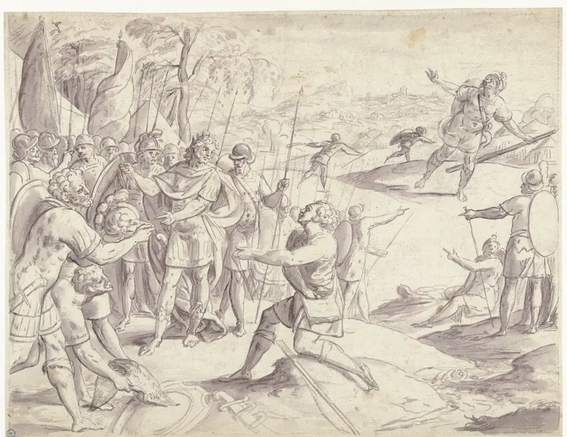 David vraagt aan Saul toestemming om tegen Goliath te mogen vechten Wall Art by Frans Francken (I) - High-Resolution Digital Print