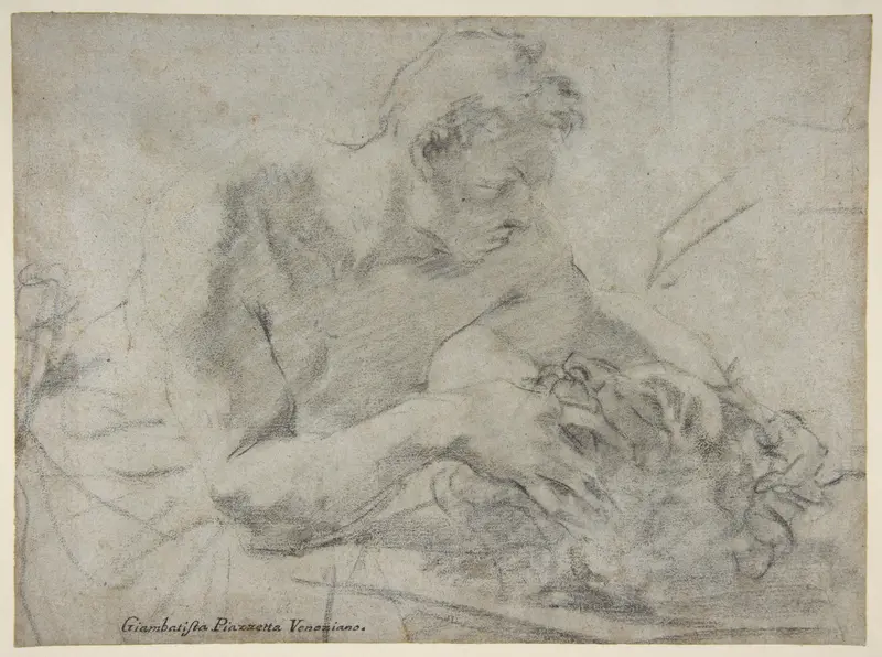 David With the Head of Goliath (recto); Study of Lower Leg and Right Foot (verso) Wall Art by Giovanni Battista Piazzetta - High-Resolution Digital Print