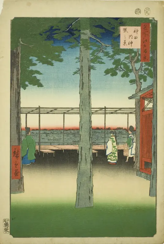 Dawn at Kanda Myojin Shrine (Kanda Myojin akebono no kei), from the series "One Hundred Famous Views of Edo (Meisho Edo hyakkei)"