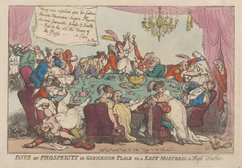 Days of Prosperity in Gloucester Place or a Kept Mistress in High Feather Wall Art by Thomas Rowlandson - High-Resolution Digital Print