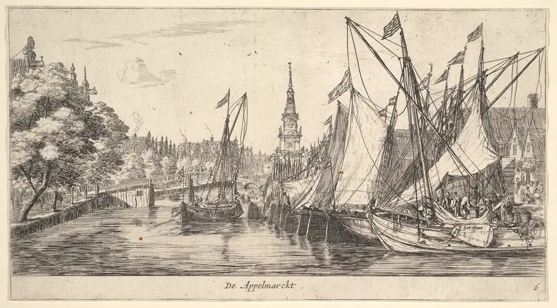 De Appelmarckt (The Apple Market), from Views in Amsterdam, plate 6 Wall Art by Reinier Nooms, called Zeeman - High-Resolution Digital Print