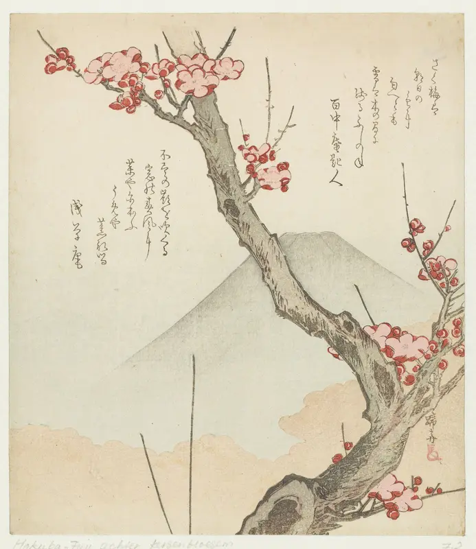 De berg Fuji en een bloeiende pruim Wall Art by Unknown - High-Resolution Digital Print