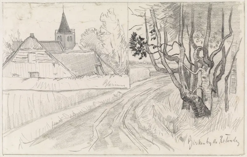 De berken bij de rotonde en de kerk van Blaricum Wall Art by Jan van Essen - High-Resolution Digital Print