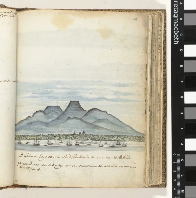 De Blauwe berg over de stad Batavia te zien van de Rheede Wall Art by Jan Brandes - High-Resolution Digital Print
