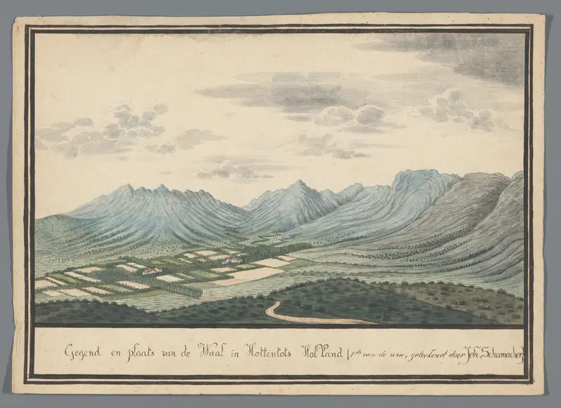 De boerderij van Johannes de Waal, bij het Hottentots Holland gebergte Wall Art by Unknown - High-Resolution Digital Print