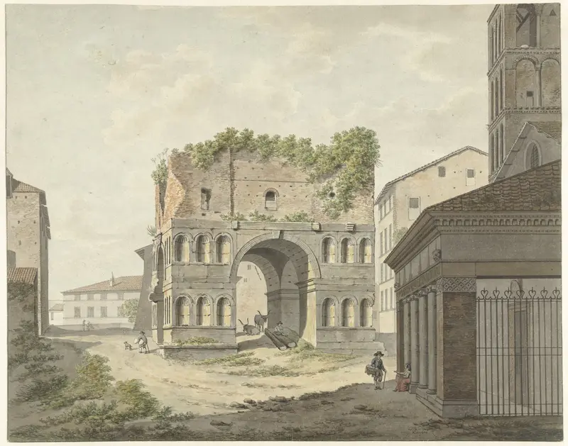 De boog van Janus quadrifons en een deel van de S. Giorgio in Velabro te Rome Wall Art by Daniël Dupré - High-Resolution Digital Print