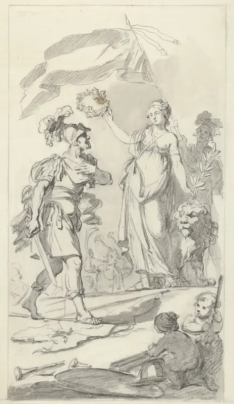 De dappere Bataaf door de Nederlandse Maagd bekroond, 1799 Wall Art by Bartholomeus Ziesenis - High-Resolution Digital Print
