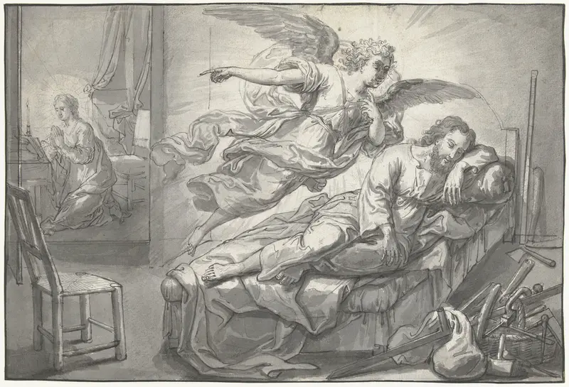 De engel verschijnt aan Jozef in een droom Wall Art by Abraham van Diepenbeeck - High-Resolution Digital Print