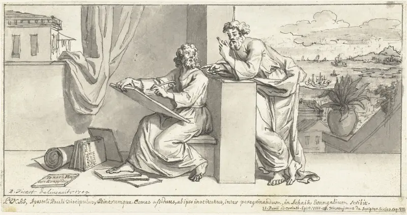 De evangelist Lukas wordt geïnspireerd door de apostel Paulus Wall Art by Bernard Picart - High-Resolution Digital Print