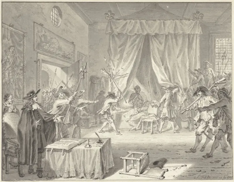 De gebroeders Johan en Cornelis de Witt aangevallen in hun kamer boven de Voorpoort van de Gevangenpoort te 's-Gravenhage, 20 augustus 1672 Wall Art by Simon Fokke - High-Resolution Digital Print