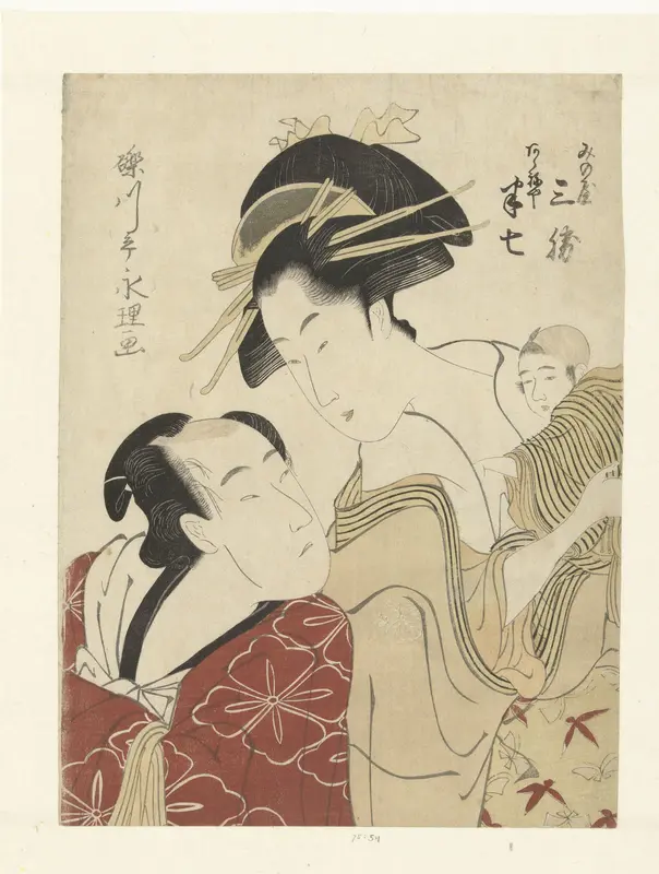 De geliefden Akeneya Hanshichi en Minoya Sankatsu. Wall Art by Unknown - High-Resolution Digital Print