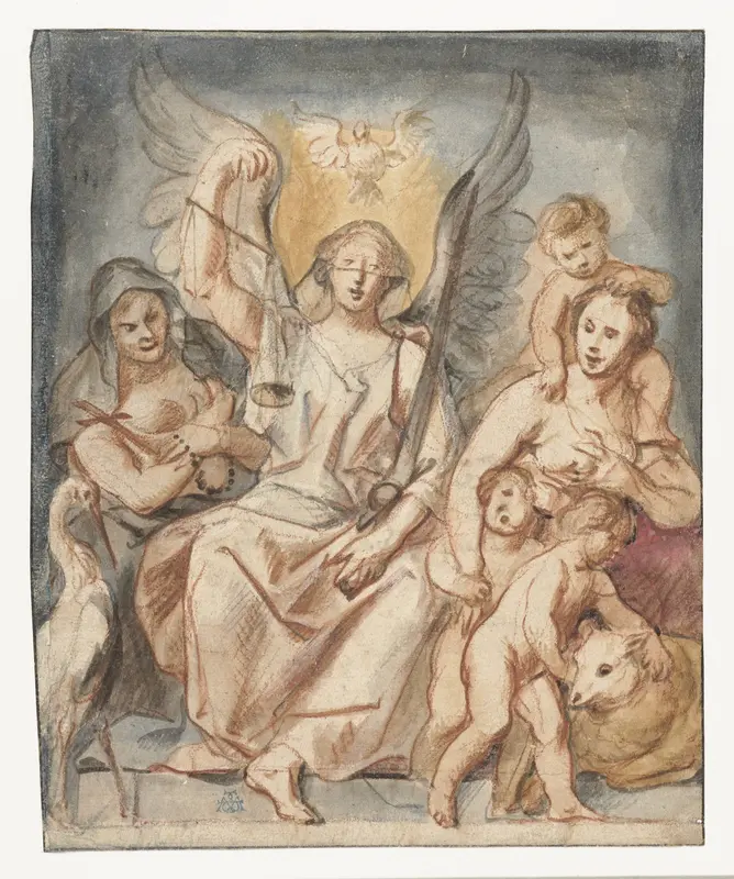 De Gerechtigheid, zittend tussen Geloof en Liefde Wall Art by Jacques Jordaens - High-Resolution Digital Print