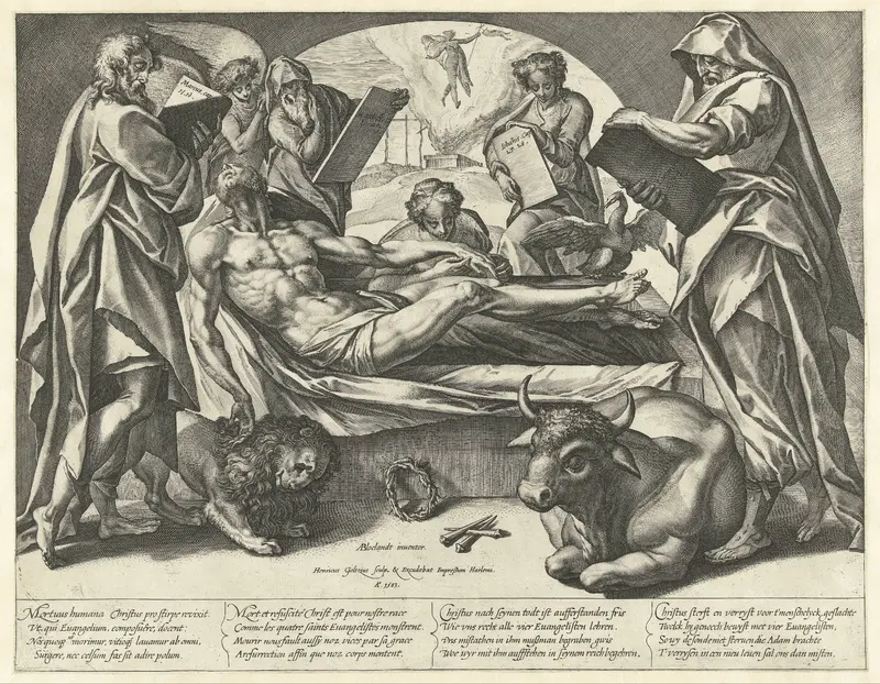 De gestorven Christus en de vier evangelisten Wall Art by Unknown - High-Resolution Digital Print