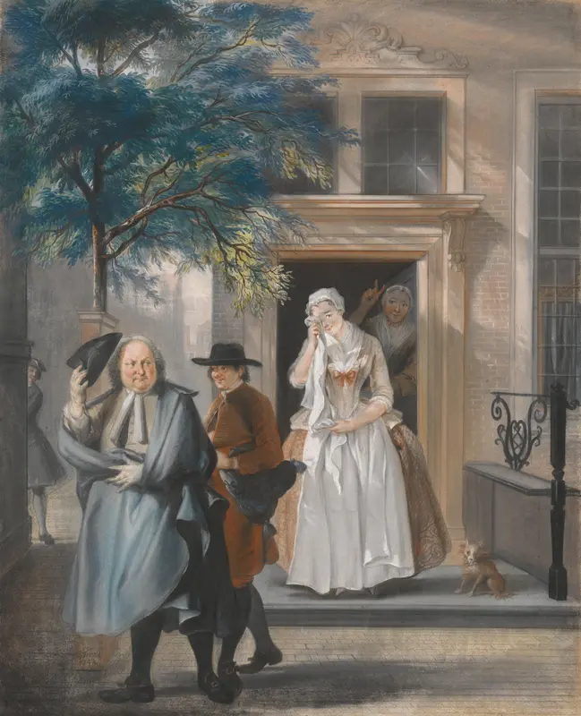 'De Geveinsde Droefheid': eerste bedrijf, elfde toneel van het blijspel 'De Ontdekte Schijndeugd' van David Lingelbach (1687) Wall Art by Cornelis Troost - High-Resolution Digital Print