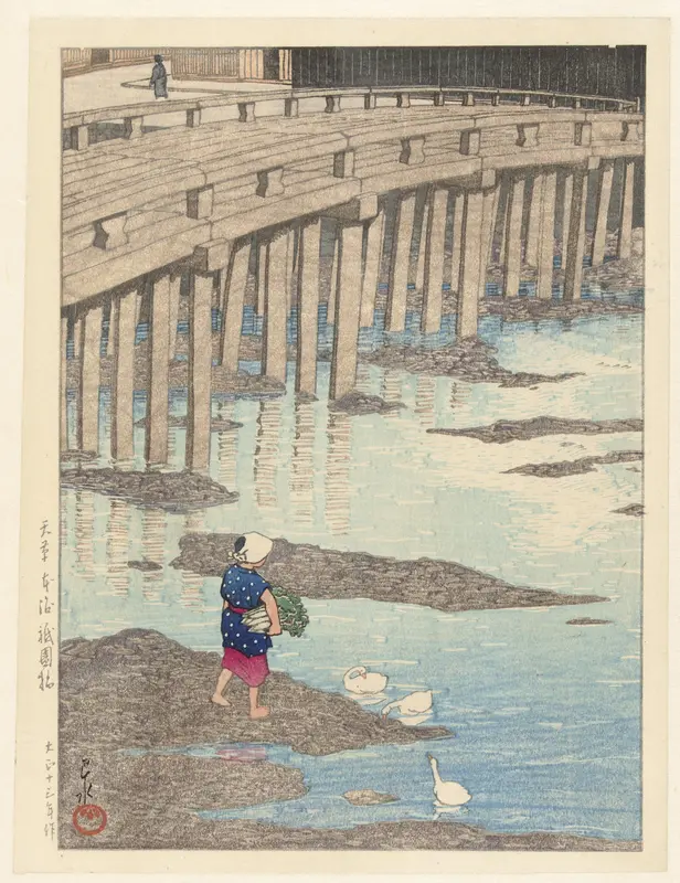 De Gion brug te Hondo in Amakusa Wall Art by Watanabe Shōzaburō - High-Resolution Digital Print
