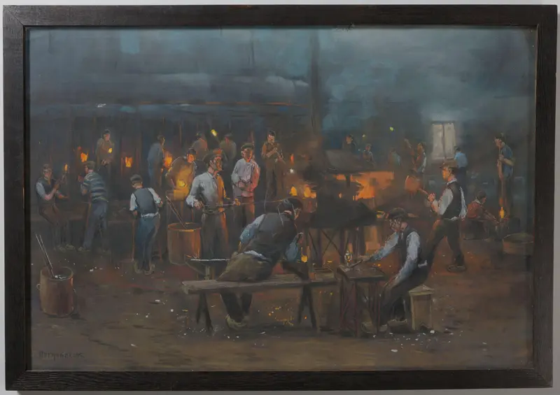 De glasfabriek te Leerdam: het machinaal persen van glas Wall Art by Herman Heijenbrock - High-Resolution Digital Print