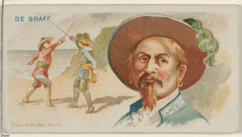 De Graaf, Duel with Van Horn, from the Pirates of the Spanish Main series (N19) for Allen & Ginter Cigarettes Wall Art by Allen & Ginter - High-Resolution Digital Print