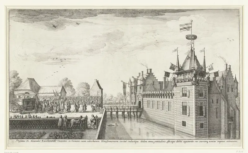 De graaf en gravin von Thurn und Taxis brengen een bezoek aan het kasteel van Alexander Roelants te Hemiksem, 1650 Wall Art by Unknown - High-Resolution Digital Print