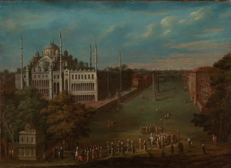 De grootvizier steekt de Atmeydanı (hippodroom) over Wall Art by Jean Baptiste Vanmour - High-Resolution Digital Print