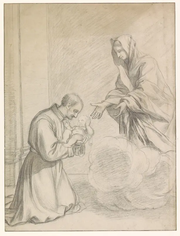 De H. Cajetanus van Thiene neemt van Maria het Christuskind in de armen Wall Art by Claude Mellan - High-Resolution Digital Print