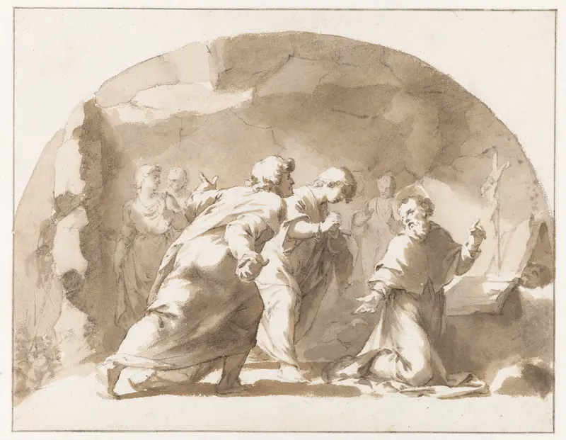 De H. Gregorius (?) in een grot Wall Art by Jan de Bisschop - High-Resolution Digital Print