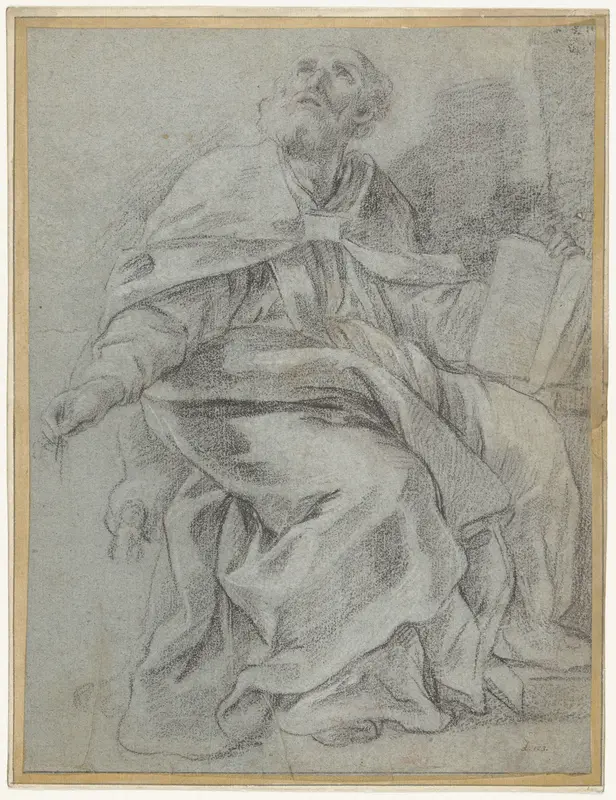 De H. Hilarius, de Drieëenheid aanschouwende Wall Art by Guillaume Courtois - High-Resolution Digital Print