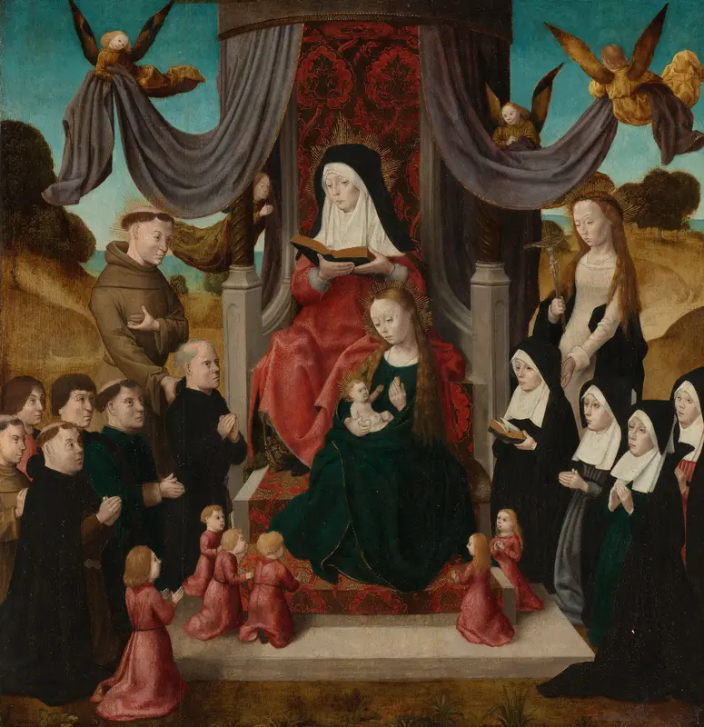 De heilige Anna te Drieën met stichters en de heiligen Franciscus en Lidwina Wall Art by Master of the Saint John Panels - High-Resolution Digital Print