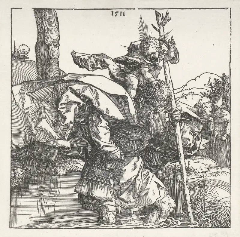 De Heilige Christoffel draagt het Christuskind Wall Art by Albrecht Dürer - High-Resolution Digital Print