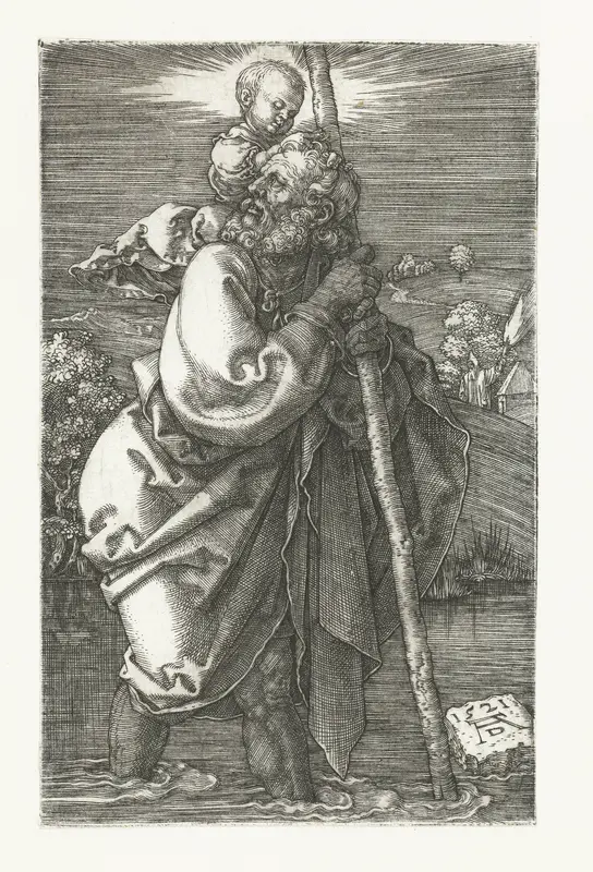 De Heilige Christoffel draagt het Christuskind Wall Art by Unknown - High-Resolution Digital Print