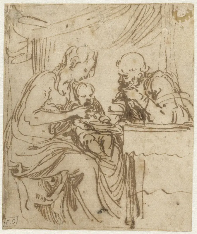 De Heilige Familie bij de maaltijd Wall Art by Giulio Campi - High-Resolution Digital Print