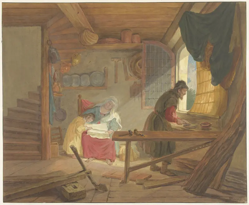 De Heilige Familie in Jozefs werkplaats Wall Art by Tethart Philip Christian Haag - High-Resolution Digital Print