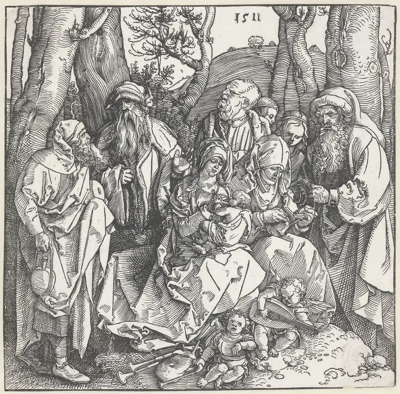 De Heilige Familie met Anna, haar drie echtgenoten en de twee halfzusters van Maria Wall Art by Unknown - High-Resolution Digital Print