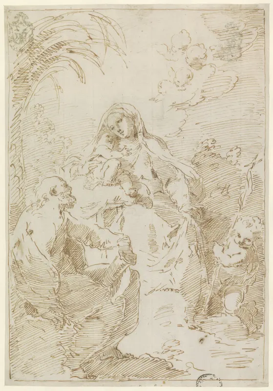 De Heilige Familie met de kleine Johannes de Doper, zittend onder een palmboom Wall Art by Francesco Fontebasso - High-Resolution Digital Print