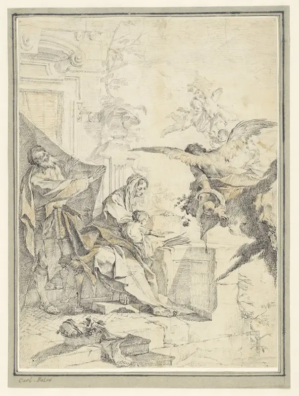De Heilige Familie met rozen nederwerpende engelen Wall Art by Franz Xavier Karl Palko - High-Resolution Digital Print