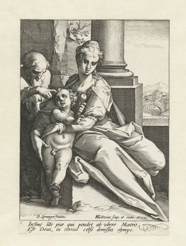 De Heilige Familie voor een zuil Wall Art by Unknown - High-Resolution Digital Print