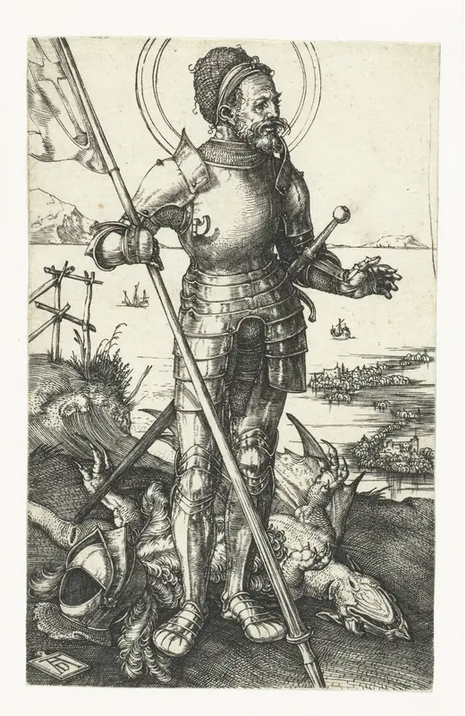 De Heilige Joris staand naast de gedode draak Wall Art by Unknown - High-Resolution Digital Print
