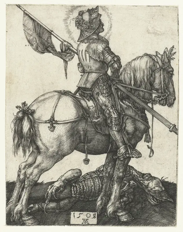 De Heilige Joris te paard naast de gedode draak Wall Art by Unknown - High-Resolution Digital Print